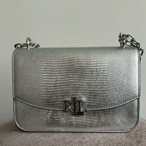 Ralph Lauren crossbody bag - in beautiful silver embossed moc-croc leather